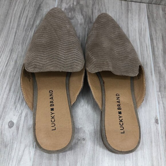 Lucky Brand Mule Flats Womens 6.5M Brynnuh Taupe Suede Slip On Shoes - Picture 9 of 11